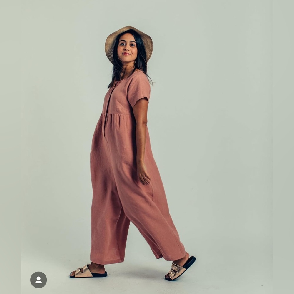 Beyond Nine Plaster Pink Linen Wide-Leg Jumpsuit, Small